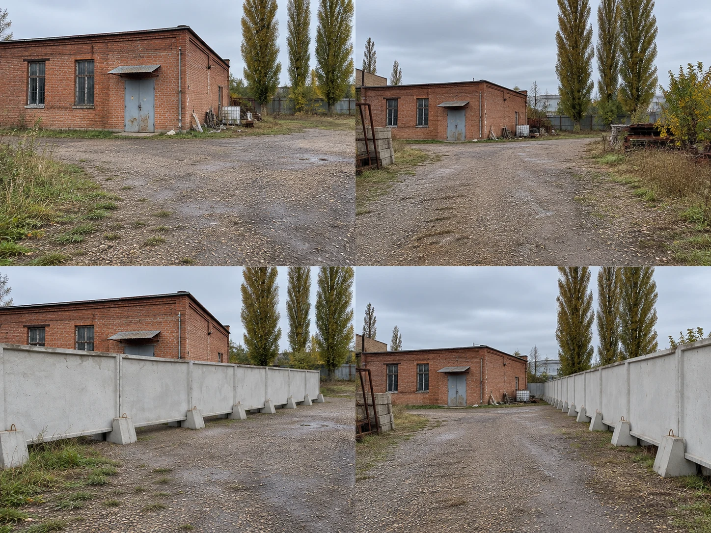 ЖБИ-панели на опорах: граница производственного двора, до установки · ракурс 1. Визуализация
